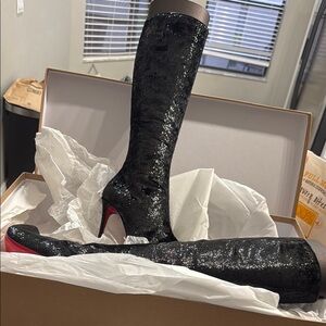Christian Louboutin Black Heeled Boots with Pointed Toe and High Heel